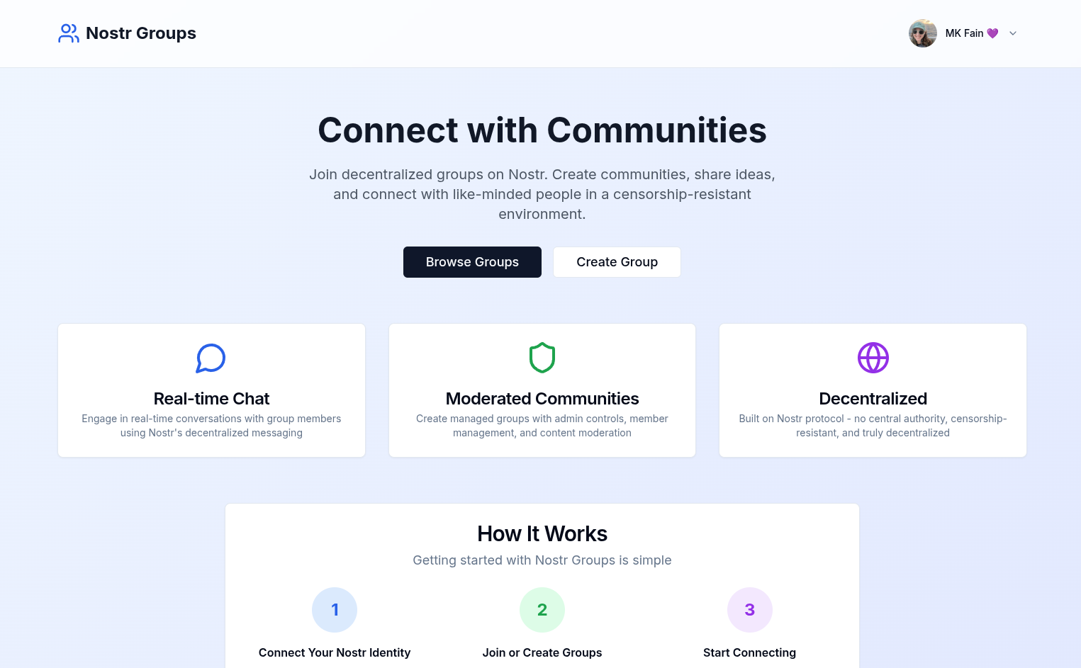 a browser displaying a beautiful communities client