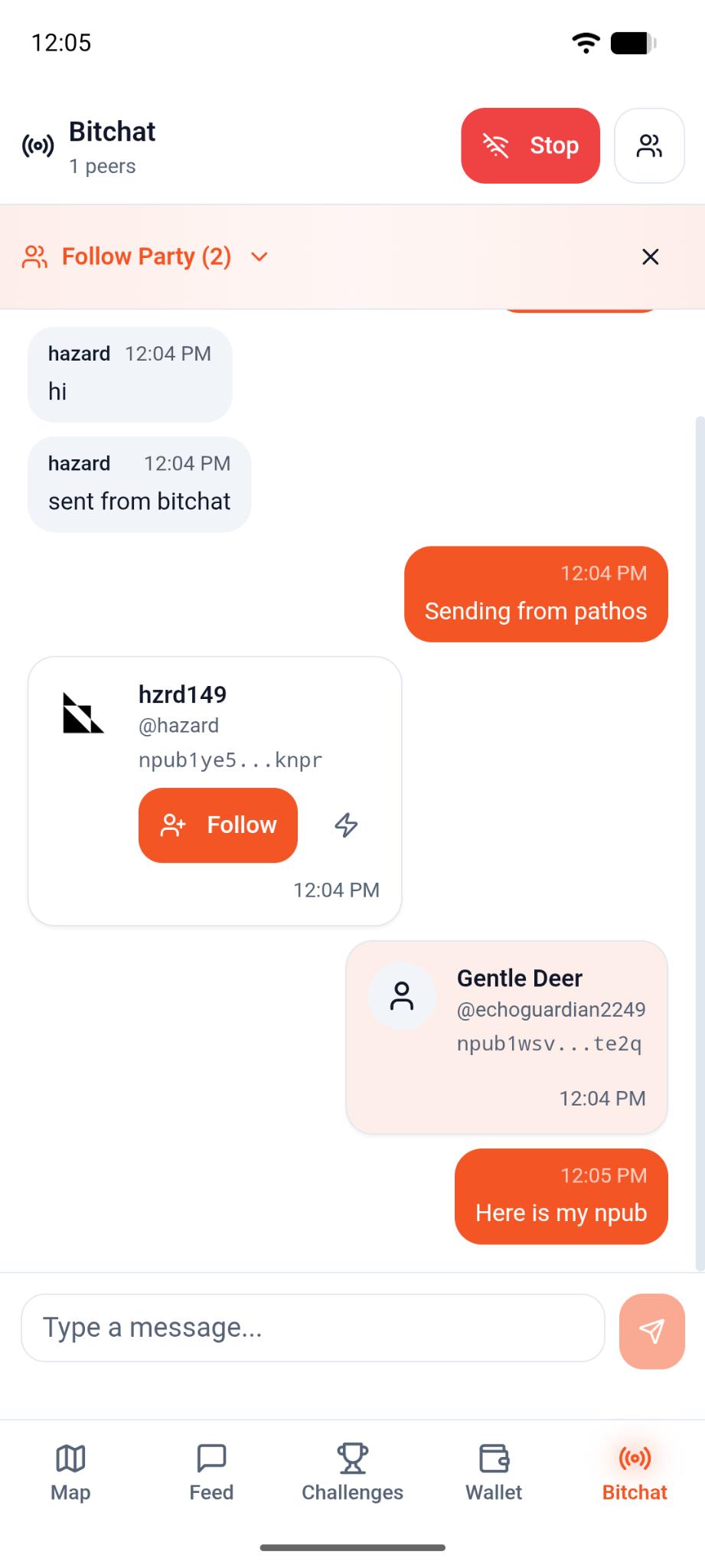 Agora Bitchat feature showing Bluetooth mesh messaging between users